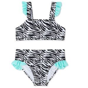 Baby Toddler Girls Zebra Aqua 2 Pc Bikini Swimsuit Size 12 mo 18 mo 2T 3T NWT